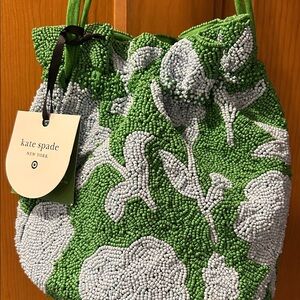 Kate Spade Vibrant Green and Subtle Gray Beaded Shoulder Bag